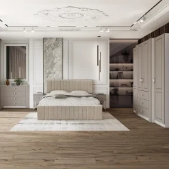 Garnero Arredamenti Letti Matrimoniali|Letti Matrimoniali-Letto matrimoniale 160x200cm imbottito con contenitore beige Emporio