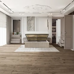 Garnero Arredamenti Letti Matrimoniali|Letti Matrimoniali-Letto matrimoniale 160x200cm imbottito con contenitore beige Emporio