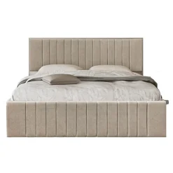 Garnero Arredamenti Letti Matrimoniali|Letti Matrimoniali-Letto matrimoniale 160x200cm imbottito con contenitore beige Emporio