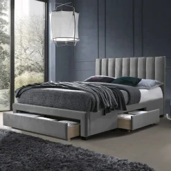 Garnero Arredamenti Letti Matrimoniali|Letti Matrimoniali-Letto matrimoniale 160x200cm imbottito con cassettoni in velluto Lux Grigio