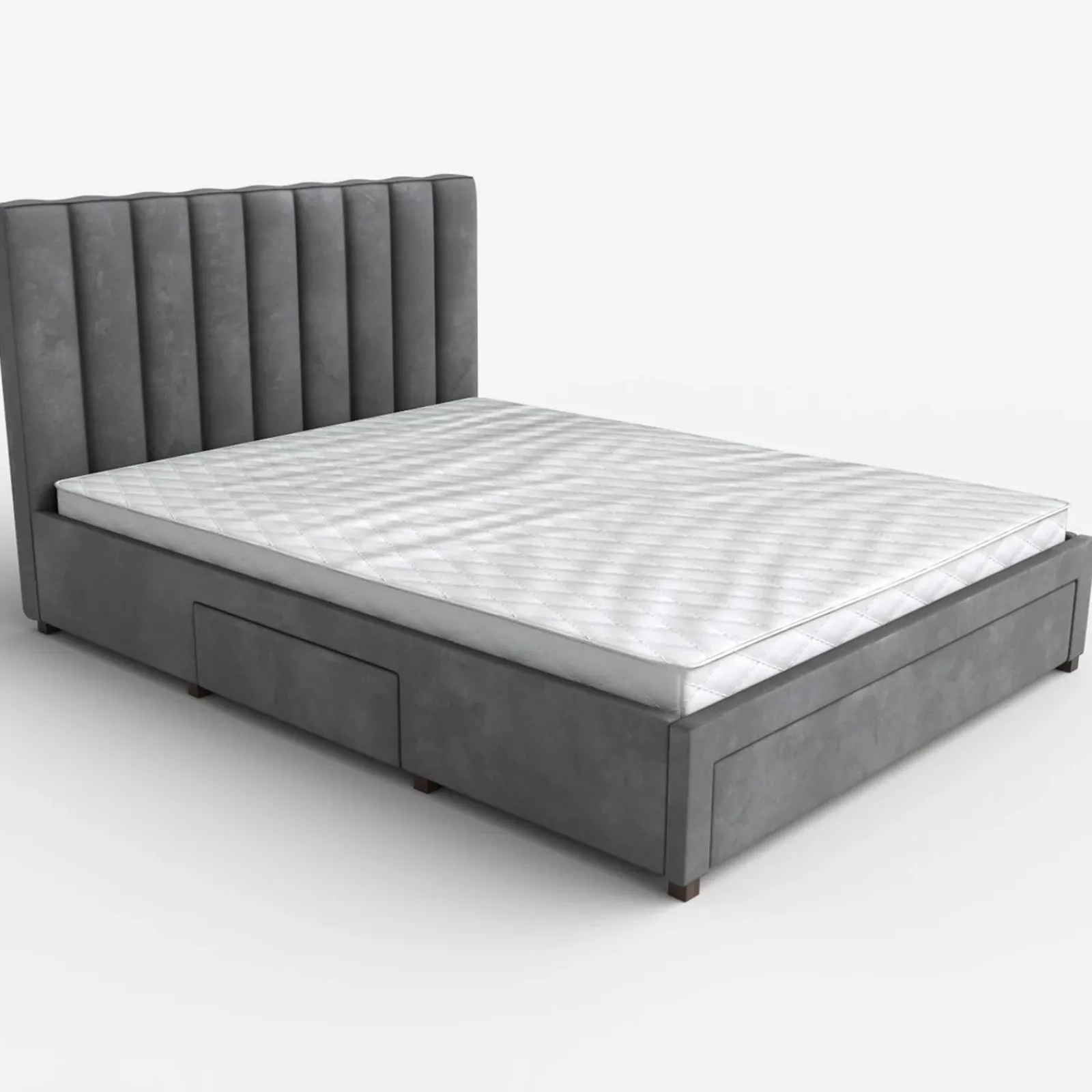 Garnero Arredamenti Letti Matrimoniali|Letti Matrimoniali-Letto matrimoniale 160x200cm imbottito con cassettoni in velluto Lux Grigio