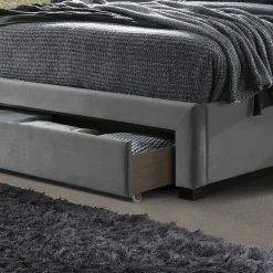 Garnero Arredamenti Letti Matrimoniali|Letti Matrimoniali-Letto matrimoniale 160x200cm imbottito con cassettoni in velluto Lux Grigio