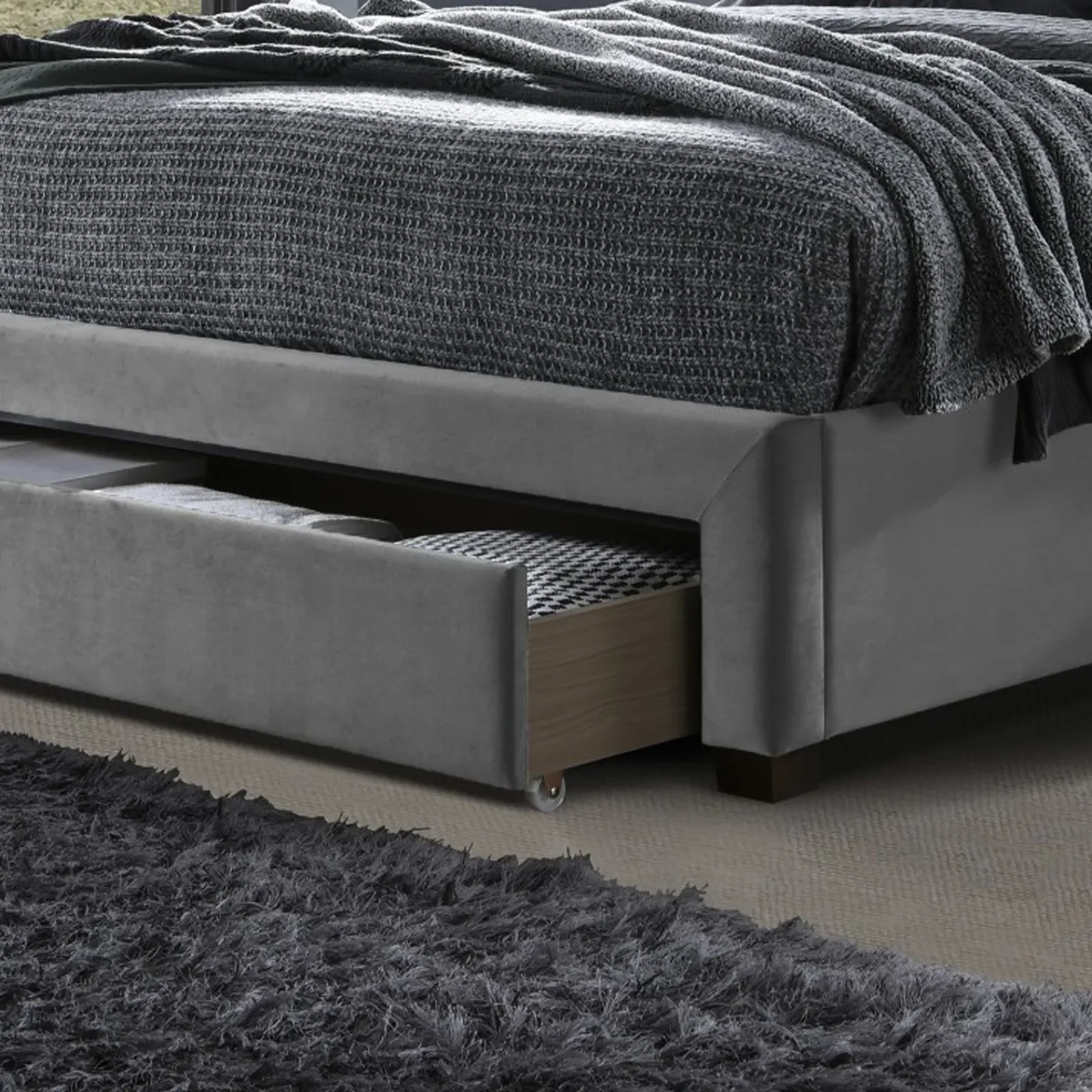 Garnero Arredamenti Letti Matrimoniali|Letti Matrimoniali-Letto matrimoniale 160x200cm imbottito con cassettoni in velluto Lux Grigio