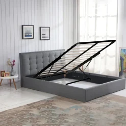 Garnero Arredamenti Letti Matrimoniali|Letti Matrimoniali-Letto matrimoniale 160x200cm in tessuto contenitore grigio Foser Gihome®