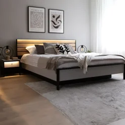 Garnero Arredamenti Letti Oversize-Letto oversize contenitore 180x200cm con LED e presa USB-C grigio nero rovere Luna