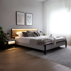 Garnero Arredamenti Letti Oversize-Letto oversize contenitore 180x200cm con LED e presa USB-C grigio nero rovere Luna