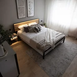 Garnero Arredamenti Letti Oversize-Letto oversize contenitore 180x200cm con LED e presa USB-C grigio nero rovere Luna