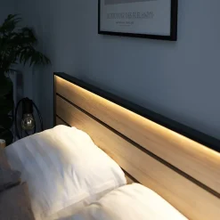 Garnero Arredamenti Letti Oversize-Letto oversize contenitore 180x200cm con LED e presa USB-C grigio nero rovere Luna