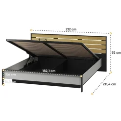 Garnero Arredamenti Letti Oversize-Letto oversize contenitore 180x200cm con LED e presa USB-C grigio nero rovere Luna