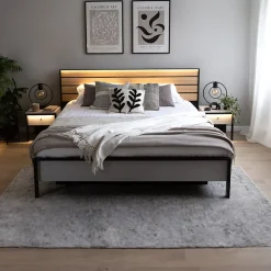 Garnero Arredamenti Letti Oversize-Letto oversize contenitore 180x200cm con LED e presa USB-C grigio nero rovere Luna