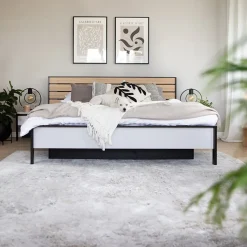 Garnero Arredamenti Letti Oversize-Letto oversize contenitore 180x200cm con LED e presa USB-C grigio nero rovere Luna