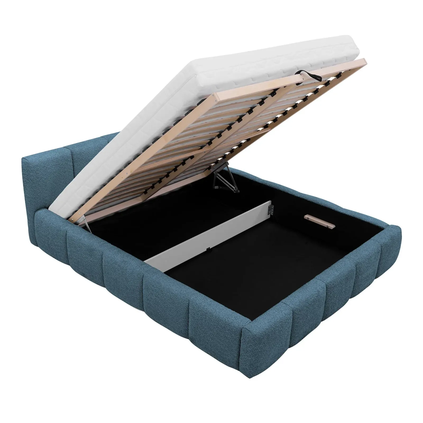 Garnero Arredamenti Letti Oversize-Letto oversize 180x200cm con rete contenitore imbottito tessuto bouclé turchese Aluna Tessuto Abriamo Turchese