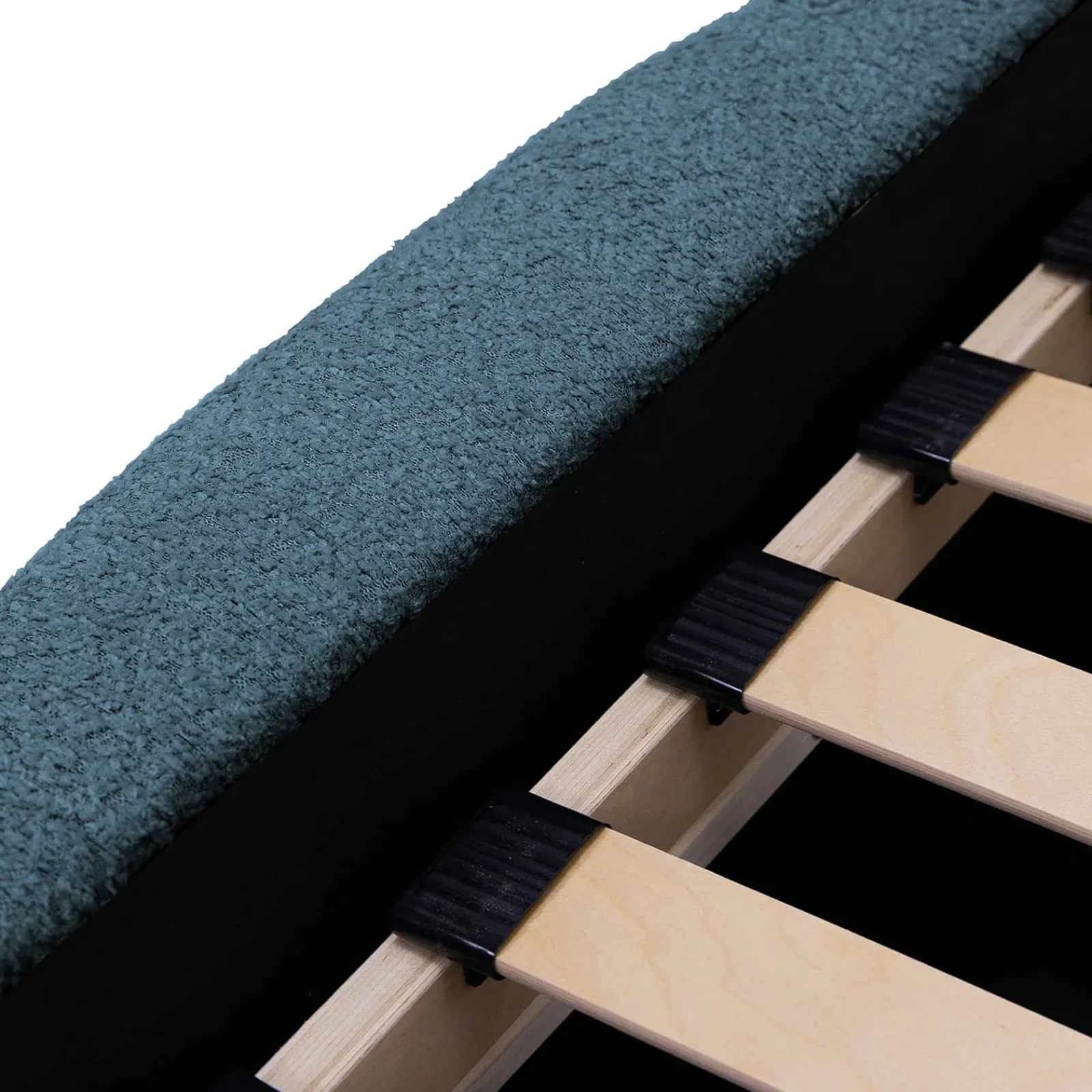 Garnero Arredamenti Letti Oversize-Letto oversize 180x200cm con rete contenitore imbottito tessuto bouclé turchese Aluna Tessuto Abriamo Turchese