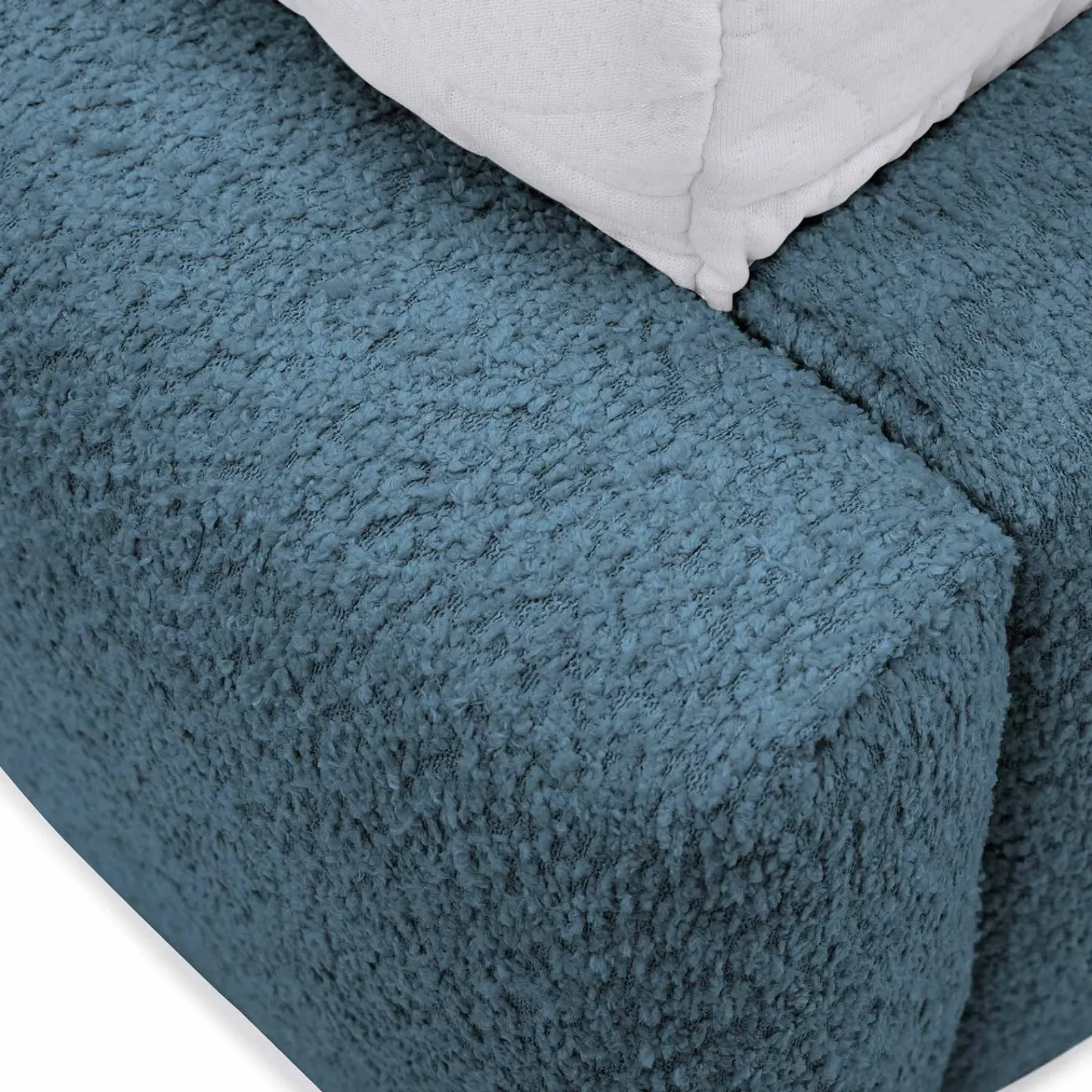 Garnero Arredamenti Letti Oversize-Letto oversize 180x200cm con rete contenitore imbottito tessuto bouclé turchese Aluna Tessuto Abriamo Turchese