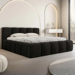 Garnero Arredamenti Letti Oversize-Letto oversize 180x200cm con rete contenitore imbottito nero Aluna Tessuto Kronos Nero