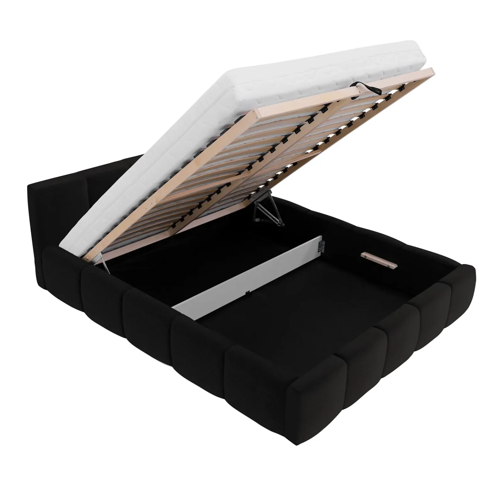 Garnero Arredamenti Letti Oversize-Letto oversize 180x200cm con rete contenitore imbottito nero Aluna Tessuto Kronos Nero