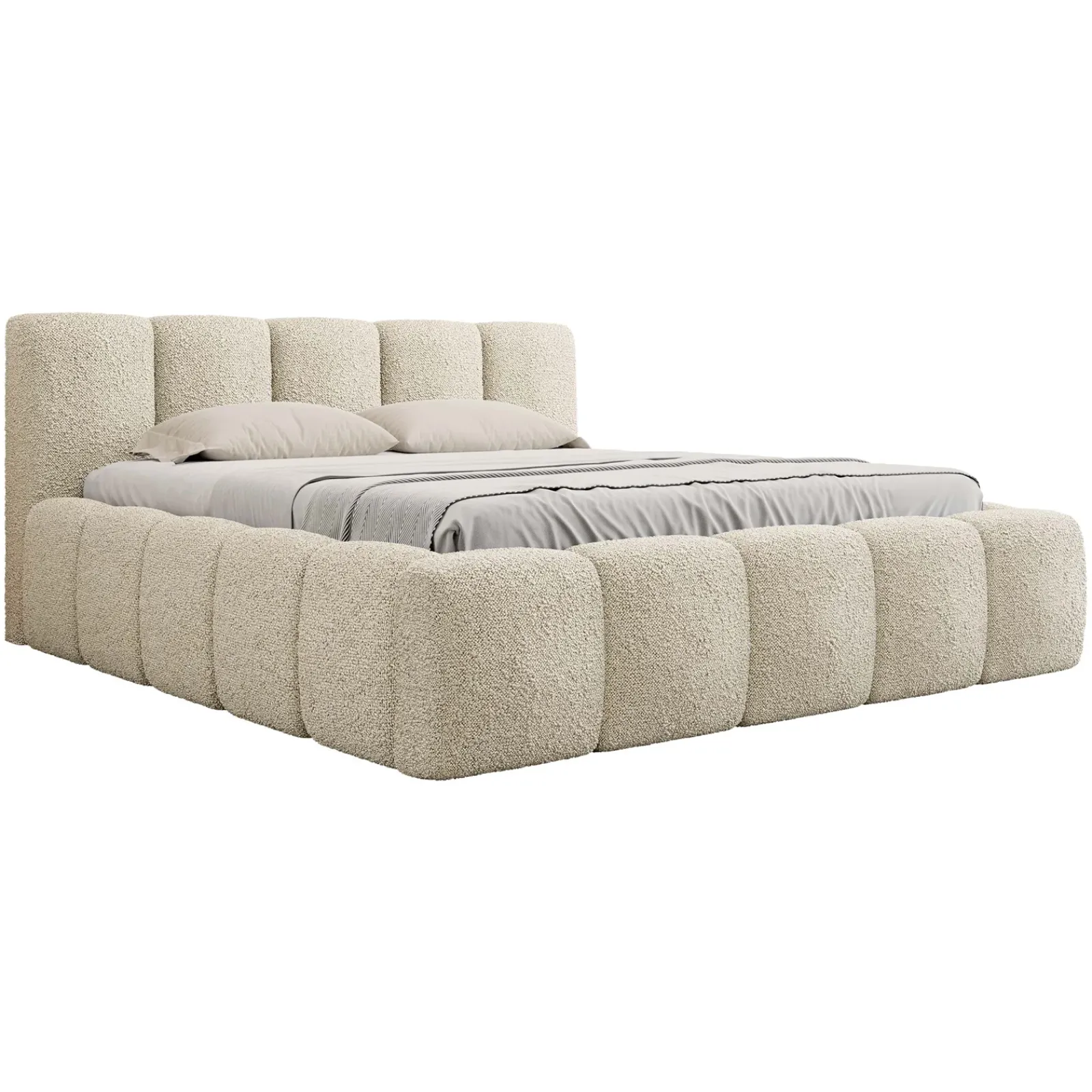 Garnero Arredamenti Letti Oversize-Letto oversize 180x200cm con rete contenitore imbottito tessuto bouclé beige Aluna Tessuto Abriamo Beige