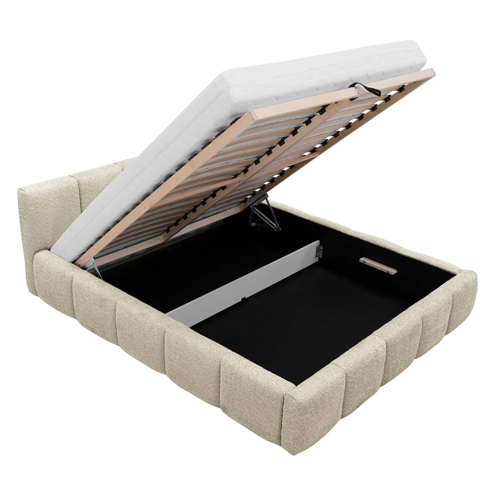 Garnero Arredamenti Letti Oversize-Letto oversize 180x200cm con rete contenitore imbottito tessuto bouclé beige Aluna Tessuto Abriamo Beige