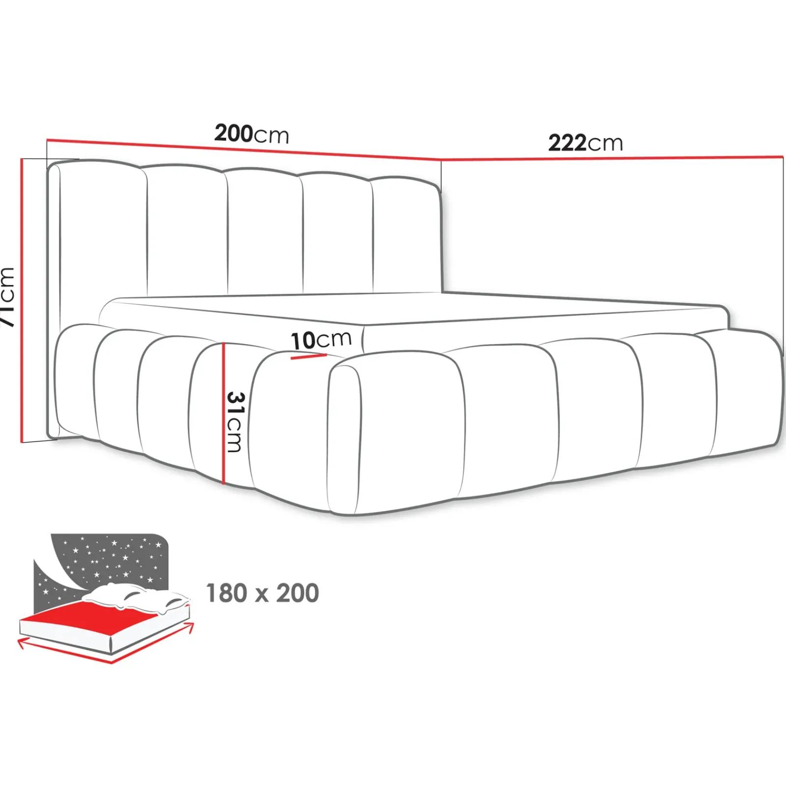 Garnero Arredamenti Letti Oversize-Letto oversize 180x200cm con rete contenitore imbottito tessuto bouclé beige Aluna Tessuto Abriamo Beige