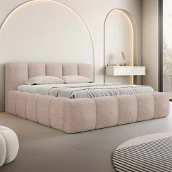 Garnero Arredamenti Letti Oversize-Letto oversize 180x200cm con rete contenitore imbottito tessuto bouclé rosa Aluna Tessuto Abriamo Rosa