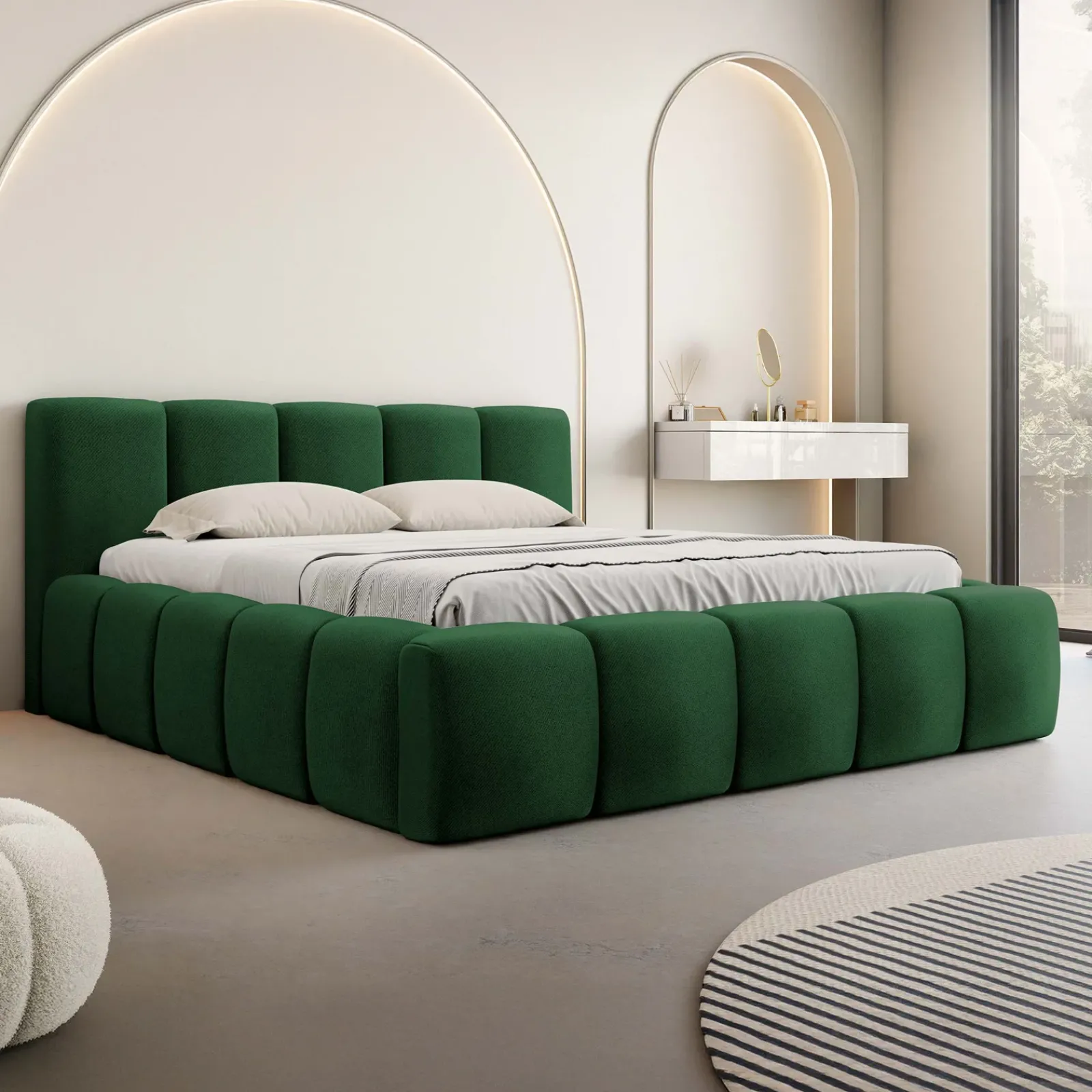Garnero Arredamenti Letti Oversize-Letto oversize 180x200cm con rete contenitore imbottito verde Aluna Tessuto Kronos Verde