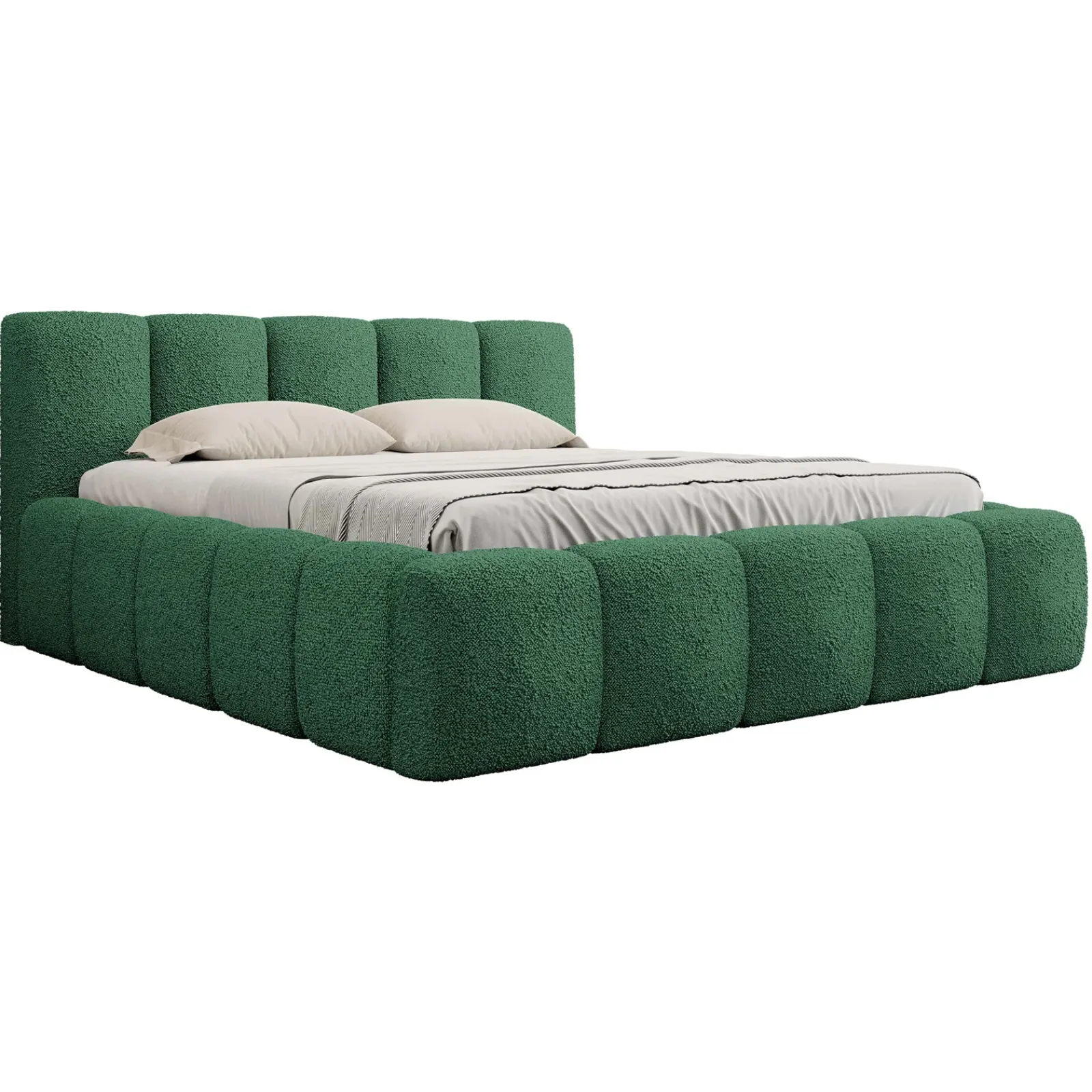 Garnero Arredamenti Letti Oversize-Letto oversize 180x200cm con rete contenitore imbottito tessuto bouclé verde Aluna Tessuto Abriamo Verde