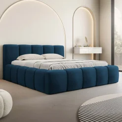 Garnero Arredamenti Letti Oversize-Letto oversize 180x200cm con rete contenitore imbottito blu Aluna Tessuto Kronos Blu