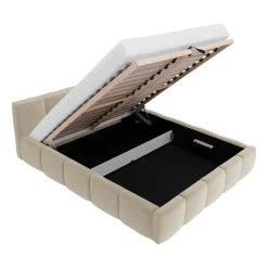 Garnero Arredamenti Letti Oversize-Letto oversize 180x200cm con rete contenitore imbottito beige Aluna Tessuto Paros Beige