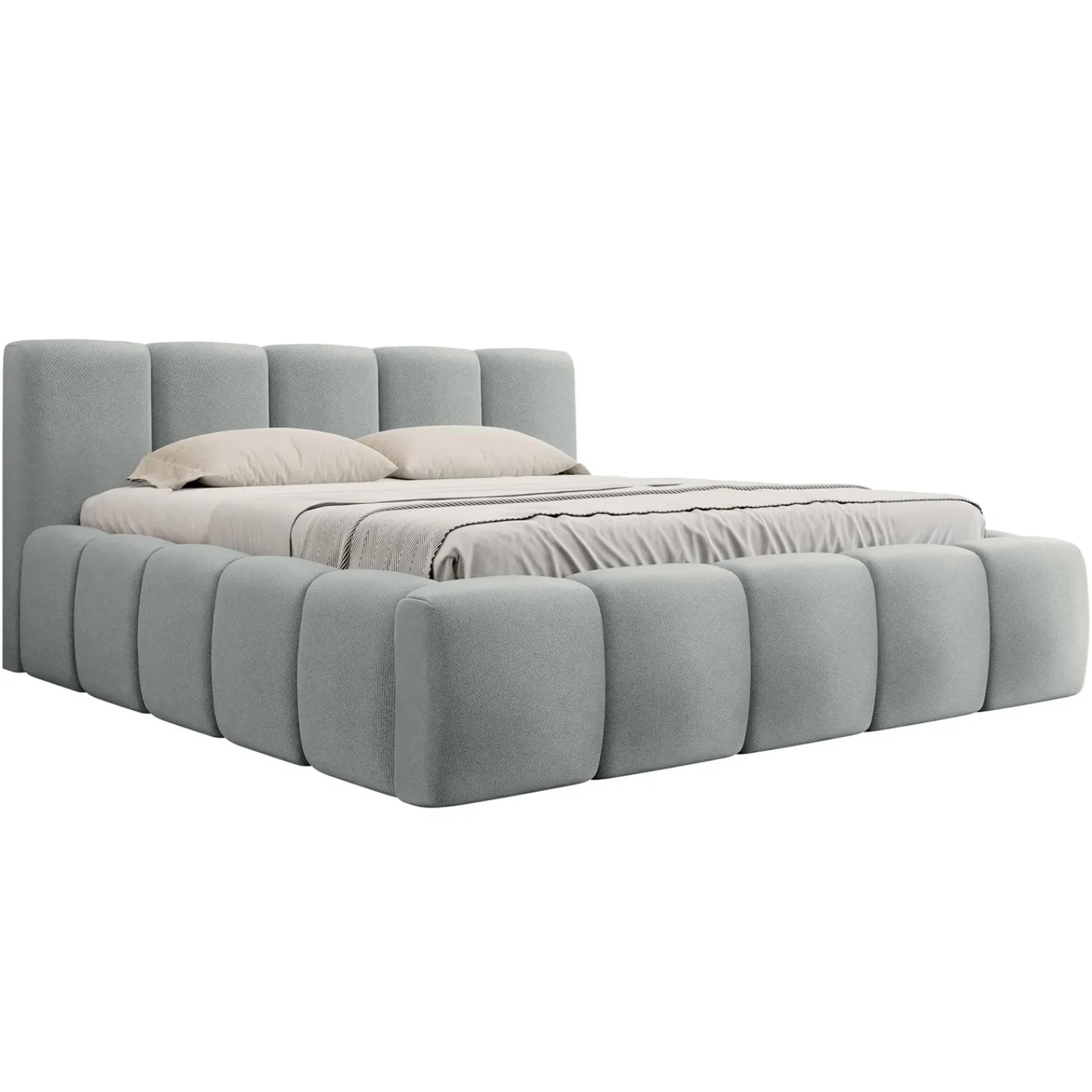 Garnero Arredamenti Letti Oversize-Letto oversize 180x200cm con rete contenitore imbottito azzurro grigio Aluna Tessuto Paros Azzurro Grigio