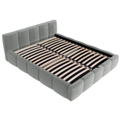 Garnero Arredamenti Letti Oversize-Letto oversize 180x200cm con rete contenitore imbottito azzurro grigio Aluna Tessuto Paros Azzurro Grigio