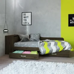 Garnero Arredamenti Letti Singoli|Letti Per Bambini E Ragazzi-Letto singolo con comò e cassettoni 82x190cm Catullo Noce