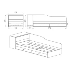 Garnero Arredamenti Letti Singoli|Letti Per Bambini E Ragazzi-Letto singolo con comò e cassettoni 82x190cm sonoma Catullo Rovere