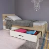 Garnero Arredamenti Letti Per Cameretta|Letti Singoli-Letto singolo 90x200cm 2 cassetti rovere beige champagne Fabio Gihome®