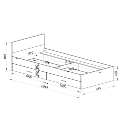 Garnero Arredamenti Letti Per Cameretta|Letti Singoli-Letto singolo 90x200cm 2 cassetti rovere beige champagne Fabio Gihome®
