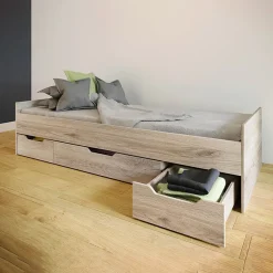Garnero Arredamenti Letti Singoli|Letti Per Bambini E Ragazzi-Letto singolo 90x200cm 3 cassetti rovere chiaro Kabala
