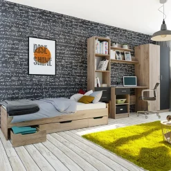 Garnero Arredamenti Letti Singoli|Letti Per Bambini E Ragazzi-Letto singolo 90x200cm 3 cassetti rovere chiaro Kabala