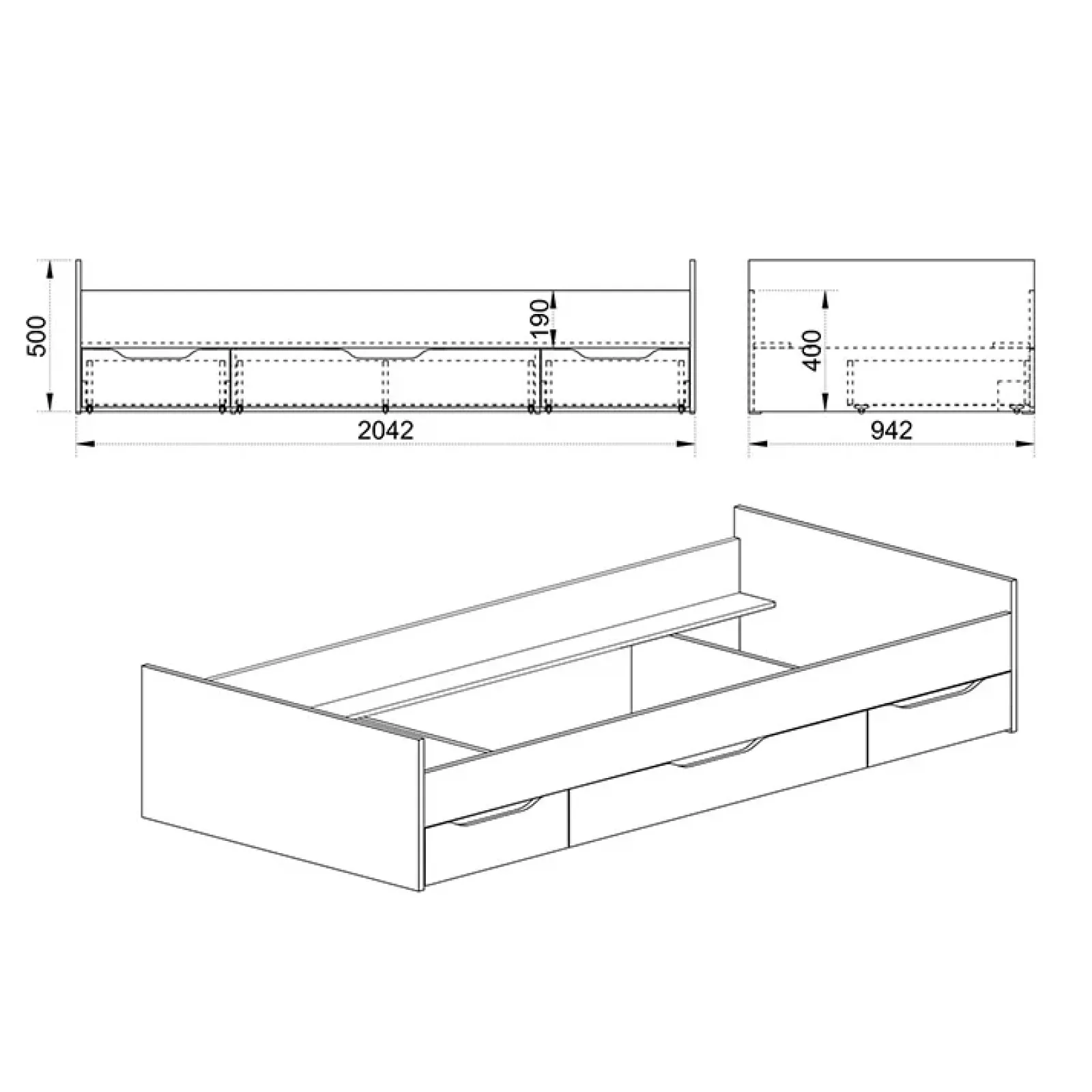 Garnero Arredamenti Letti Singoli|Letti Per Bambini E Ragazzi-Letto singolo 90x200cm 3 cassetti rovere chiaro Kabala