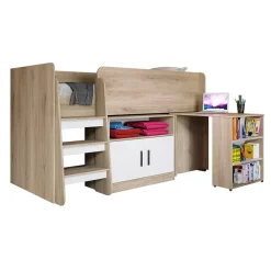 Garnero Arredamenti Letti Per Cameretta|Letti Per Bambini E Ragazzi-Letto singolo 90x200cm a soppalco rovere sonoma bianco opaco Erick