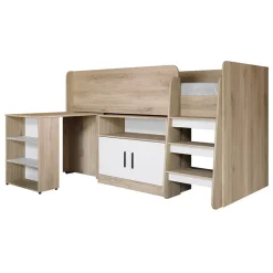 Garnero Arredamenti Letti Per Cameretta|Letti Per Bambini E Ragazzi-Letto singolo 90x200cm a soppalco rovere sonoma bianco opaco Erick