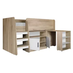 Garnero Arredamenti Letti Per Cameretta|Letti Per Bambini E Ragazzi-Letto singolo 90x200cm a soppalco rovere sonoma bianco opaco Erick