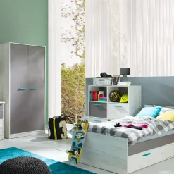 Garnero Arredamenti Letti Per Cameretta|Letti Per Bambini E Ragazzi-Letto singolo 80x200cm bianco pino grigio blu Maya Gihome®