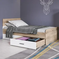 Garnero Arredamenti Letti Per Bambini E Ragazzi|Letti Per Bambini E Ragazzi-Letto singolo 90x200cm con 2 cassetti rovere bianco opaco Fabrizio