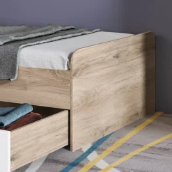 Garnero Arredamenti Letti Per Bambini E Ragazzi|Letti Per Bambini E Ragazzi-Letto singolo 90x200cm con 2 cassetti rovere bianco opaco Fabrizio