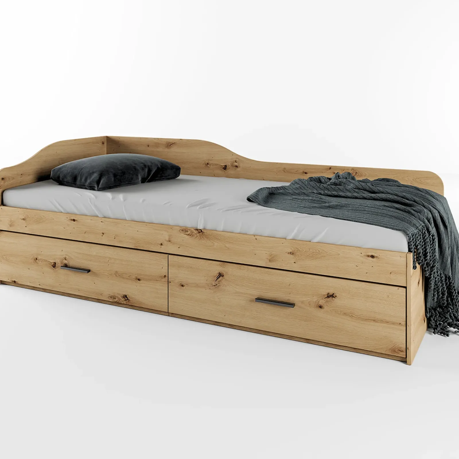 Garnero Arredamenti Letti Singoli|Letti Per Bambini E Ragazzi-Letto singolo 90x200cm con cassettoni Beccaria Rovere Rustico
