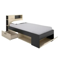 Garnero Arredamenti Letti Per Cameretta|Letti Singoli-Letto singolo 90x190cm con cassettoni e libreria rovere grafite Derby Rovere - Antracite