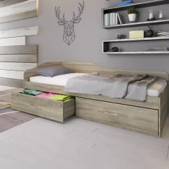 Garnero Arredamenti Letti Singoli|Letti Per Bambini E Ragazzi-Letto singolo 90x200cm con cassettoni sonoma Beccaria Rovere