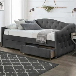 Garnero Arredamenti Letti Singoli|Letti Per Bambini E Ragazzi-Letto singolo 90x200cm con cassettoni velluto Epic Grigio