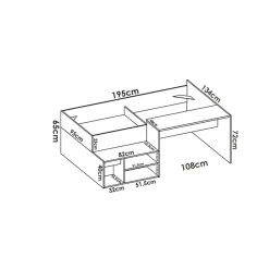 Garnero Arredamenti Letti Per Cameretta|Letti Per Bambini E Ragazzi-Letto singolo 90x190cm con cassetti e scrivania bianco rovere Adrian