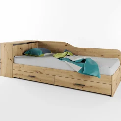 Garnero Arredamenti Letti Singoli|Letti Per Bambini E Ragazzi-Letto singolo 82x190cm con comò e cassettoni Catullo Rovere Rustico