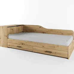 Garnero Arredamenti Letti Singoli|Letti Per Bambini E Ragazzi-Letto singolo 82x190cm con comò e cassettoni Catullo Rovere Rustico